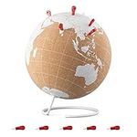 Navaris Cork Globe with Pins - 8" Globe Travel Decor World Map with Push Pin Markers - Includes 10 Wood Location Marker Pushpins - Size M, White Print