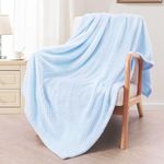 Exclusivo Mezcla Fleece Throw Blanket Extra Large, Super Soft and Warm Blankets for Couch, Sofa and Bed Waffle Textured, Cozy, Fuzzy and Lightweight (Baby Blue, 50x70 Inches)