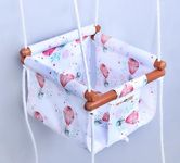 NEW COMERS® Cotton Swing for Kids, Baby Swing for Indoor Outdoor, Jhula for Baby, Wooden Hanging Swing Seat Chair with Safety Belt for Baby (6 Months to 2 Years) (Up to 15 kg)-952