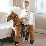 WondeRides Ride On Horse Toy,Kids Ride On Toy (Small Size,30.1 Inch Height) For 3 To 5 Years Old,Pony Ride Plush Walking Animal Mechanical Riding Pony With Wheels,No Battery Or Electricity,Multicolor