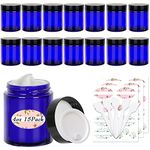 4 oz Glass Jars with Lids 15Pack- Jaisie.W Cobalt Blue Glass Straight Sided Cosmetic Jars with Lids/Food Storage Containers/Body Butters Containers/Body Butter Jars (4fl. oz, Set of 15)