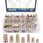 Glarks 95Pcs Zinc Alloy Hex Flanged Screw-in Nut Hex Socket Drive Threaded Insert Nuts Assortment Set for Wood Furniture