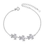 (Health and Longevity) Flyow S925 Sterling Silver Turtle Bracelets for Women Teens Girls Adjustable Animal Bracelet Jewelry 7+2 Inches (Turtle)