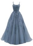 Chupeng Women's Prom Dresses Sexy Long Lace Appliques Spaghetti Straps Tulle A-Line Formal Party Evening Gowns db 4 Dusty Blue