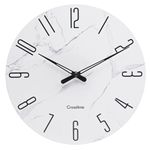 14 Inch Marble White Glass Wall Clock for Living Room Decor - Modern Large Wall Clock Decorative for Kitchen Bedroom Bathroom Office Fireplace