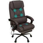 Vinsetto Massage Office Chair with 6 Vibration Points and Remote, Faux Leather Executive Office Chair, Reclining Computer Desk Chair with Adjustable Height, Footrest, Brown