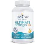 Nordic Naturals Ultimate Omega-D3, 1280mg Omega 3 Fish Oil Supplements with EPA, DHA and Vitamin D3, High Dose, Lemon Flavour, 120 Softgels, Soy Free, Gluten Free