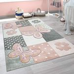 Paco Home Children Room Rug Pastel Colours Butterflies Check Pattern Spots Flowers Colourful, Size:80x150 cm