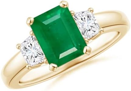 Angara Natural Emerald Ring for Women | 1.5 ct Emerald-Cut Emerald Diamond Three Stone Ring in Yellow Gold | May Birthday, Anniversary, Gemstone Jewelry Gift | AA | 8x6mm | Ring Size- 7.5