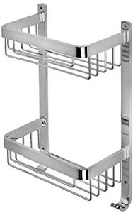 Croydex Aluminium Large Two Tier Basket - Bathroom Storage & Shower Caddy with Hooks, Rust-Free Chrome Bathroom Accessory - Wall Fixings, Plugs & Screws Included, 5kg Load Capacity