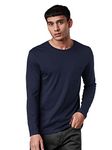 The Souled Store Men Supima Cotton Navy Blue Solid Full Sleeve T-Shirts