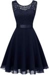 Women Halter Neck High Low Cocktail Skater Dress Vintage Floral Lace Chiffon Bridesmaid Dress Wedding Swing Party Dress (AU, Alpha, Large, Regular, Regular, Dark Blue)