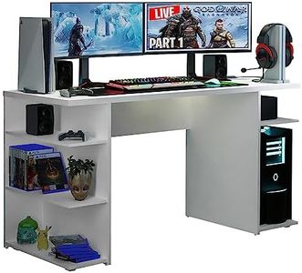 Madesa Escritorio Gaming, Escritorio de Ordenador, Oficina y Estudio, Estación de Trabajo, 136 x 60 x 75 cm, Madera - Blanco