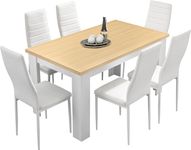 Generic Dining Table Set, High Back Dining Room Chairs & 18mm Thick Table Top 140 x 80cm Wooden Dining Table, 6 Seater Dining Table and Chair Set for Home Kitchen Dining Room Furniture, JKH674