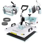BetterSub 5 in 1 Combo 15‘’ x15‘’ Heat Press Machine for T-Shirt 20/30oz tumbler Heat Press Hat Plate Cap Printing Heat Transfer Digital Industrial-Quality Sublimation Machine 360 Degree Swivel Teal