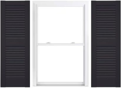 Duralok Vinyl Exterior Shutters | One Pair | Louvered 50/50 Split Straight Top Exterior Window Shutters | 18" x 55" | Black | Simple Installation + Hardware Included | Made in The US