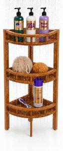 EcoDecors 35" Snazzy 3-Tier Teak Corner Shower Shelf, Freestanding