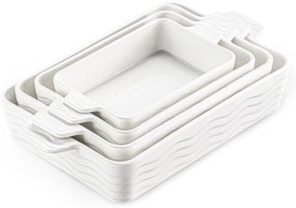 Estmoon Casserole Dishes for Oven, Ceramic Baking Dishes Set of 4, Porcelain Baking Pan with Handles, Rectangular Lasagna Pan for Baking, Wedding Gifts, Casserole, Kitchen, White(9.44''/11.2"/13"/15")