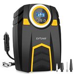 SYTUNG Digital Tyre Inflator, Portable Air Compressor Car Tyre Pump with 3 Nozzle Adaptors and Digital LED Light, 12V fast electric car tyre inflator for car tyres and other inflatable products