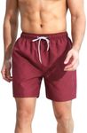 OYOANGLE Men's Solid Quick Dry Swim Trunks Drawstring Waist Beach Pool Board Shorts Burgundy Large