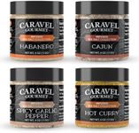 Spicy Sea Salt Mega Sampler: Spicy Garlic Pepper, Habanero, Jalapeno and Cajun Sea Salts, 4 oz Jar 4-Pack, Caravel Gourmet