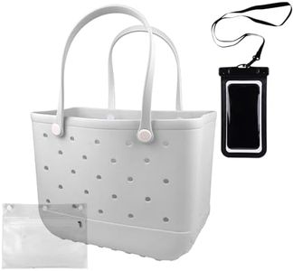 Feastaw Rubber Beach Tote Bag - Waterproof Washable Durable Open Purses with Zipper Pocket and Phone Pouch for Pool Boat, White, Large, Tote Bag