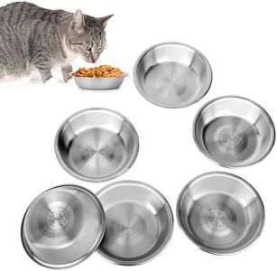 ARGCONNER 6 Pcs Stainless Steel Cat Bowls, Metal Cat Bowls Whisker Friendly, 5.5Inch Shallow Wide Cat Food Dishes, Replacement Basic Cat Plates