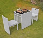 WoodenStreet™ Crossica Compact 2 Seater Garden Living Outdoor Indoor Patio Furniture Set, Poolside Lawn Wicker 2 Chairs and 1 Centre Table with Glass, Coffee Table Set (Grey- Dual Tone)