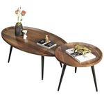 Nesting Coffee Table Set of 2, Rustic Oval Center Table, Mid Century End Table for Small Spaces, Living Room, Bedroom (Walnut Color)