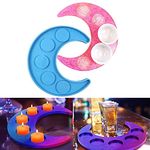 Moon Silicone Shot Glasses Serving Tray Resin Mold Whiskey Glass Holder Drink Wine Rack Epoxy Casting Mould Hanging Coaster Cup Holes Beer Bat Flight Paddle DIY Craft Bar Party Home Decor (Moon Mold)