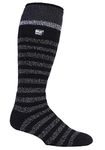 HEAT HOLDERS - Mens Thick Extra Long Striped 2.3 TOG Winter Thermal Knee High Ski Socks (6-11, Black Stripe)