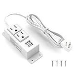 Kungfuking Power Strip with USB, Wall Mountable Socket Surge Protector Power Strip with 2 AC Outlets and 2 USB Charging Ports White Extension Cord 6.56 FT, Flat Plug