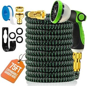 MOSII 75FT Expandable Garden Hose Pipe, Flexible Heavy Duty Water Hose Pipe Extendable with 10-Pattern Spray Nozzle, Brass Fittings, Hosepipes for Garden Car Washing (Green, 75FT/22.5M)