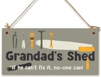 The Plum Penguin Handmade Wooden Hanging Wall Plaque Grandad's Shed If He Can't Fix It No One Can Funny Novelty Sign Shed Man Cave