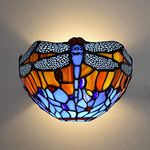 Auroh Tiffany Style Wall Lamp, 12 Inch Wall Sconce Light Blue Dragonfly Design Stained Glass Sconce for Room, Lounge, Corridor, Hallway (TWL-1002)