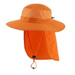 Home Prefer Outdoor UPF50+ Mesh Sun Hat Wide Brim Fishing Hat with Neck Flap, Orange, One Size