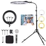 FEIFANTEAM 19 Inch LED Ring Light Kit, Bi Color Circle Light with LCD Display for Studio Portrait Photography, YouTube Video Recording, Live Streaming, Eyebrow Tattooing, Eyelash Beauty, Makeup Selfie