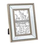 Laura Ashley 4x6 Champagne Mirror Bead Picture Frame, Classic Mirrored Frame with Beaded Border, Wall-Mountable, Made for Tabletop Display, Photo Gallery and Wall Art, (4x6, Champagne)