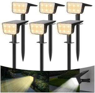 Solar Spot Lights Outdoor: 6 Pack Solar Lights Outdoor IP67 Waterproof, 2 Lighting Modes(Warm Light/Cool White) Garden Solar Spotlights for Landscape Pathway Garden Porch Yard Pool