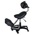 QQJIN Ergonomic Kneeling Chair with Back Support, Wheels, Thick Memory Foam Cushion, Adjustable Saddle Chair Posture Stool for Home and Office, Relieve Back Pain & Improve Posture, Black