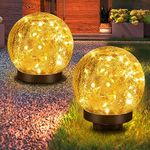 2 Globes Solar Garden Lights - Two Lighting Modes 4.7’’ Waterproof Cracked Glass Ball Lights, 30 LEDs Outdoor Solar Light Decorations for Garden, Yard, Porch, Patio Decor (Warm White)