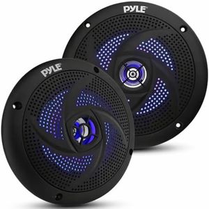 Pyle 6.5” Marine Boat Speakers Pair, Waterproof Outdoor Speakers with LED Lights, 2-Way Full Range Marine Audio, 240W Power, Low Profile Flush Mount Design for Boat, 4WD & UTV (Black)