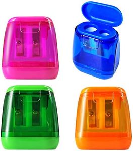 Pencil Sharpener, Manual Pencil Sharpeners, 4PCS Colorful Compact Dual Holes Pencil Sharpeners with Lid, Colored Pencil Sharpener for Kids & Adults, Portable Pencil Sharpener for Travel School Office