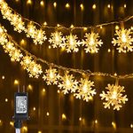 Joomer Christmas Lights,Snowflake String Lights 100 LED 33FT String Lights Plug in Fairy Lights 8 Modes Waterproof Connectable for Indoor Outdoor Wedding Birthday Christmas Decorations(Warm White)