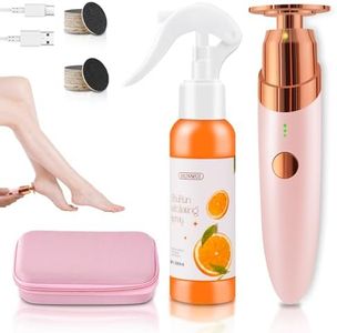 Electric Foot Callus Remover Kit with 3-Speed Adjustable Settings, Portable Feet Sander for Dead Skin, Heel Remover Tool with LED Light, Includes Foot Spray, Storage Case & 60 Sandpaper Discs-Pink