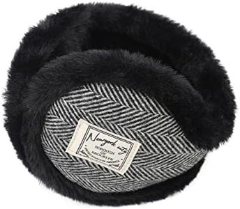 Surblue Unisex Ear Earmuffs Warm Faux Furry Winter Outdoor Ear Warmers Behind-the-Head Adjustable & Foldable Ear Covers(Black, F)