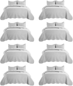 MOONLIGHT20015 8 Pack Quilt King Size Bedding (106" x 96") - Bulk Wholesale for Hotels, Guest Bedroom & Airbnbs - Lightweight Microfiber Reversible Embossed Quilts Bedspread (Silver)