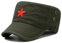 COOLSOME Vintage Fatigue Red Star Mao Army Military Hat, Military Green, 6 7/8-7 1/2