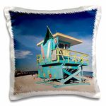 3dRose LLC. USA, Florida, Miami, South Beach, Colorful Lifeguard Tower, Pillow Case, (pc_206672_1), Satin, White, 16 x 16 inch