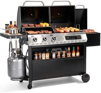 Captiva Designs 3 Burner Gas Charcoal Combo Grill with Offset Smoker, Black